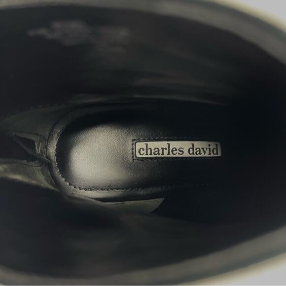 Charles David Micro Black Block High Heel Bootie Sz 7.5 Fine Leather Pointed Toe - Picture 5 of 13